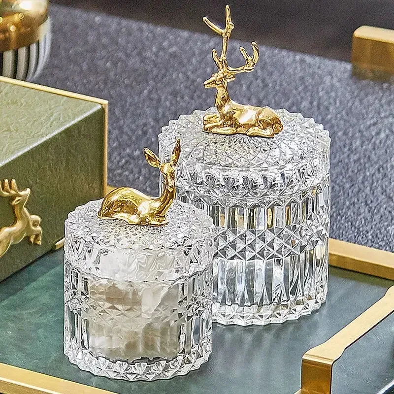 Northern Europe Crystal Glass Storage with Deer Cover Decoration Sealed Jar Cotton Swab Box Candy Jewelry
Northern Europe Crystal Glass Storage with Deer Cover Decoration Sealed Jar Cotton Swab Box Candy Jewelry