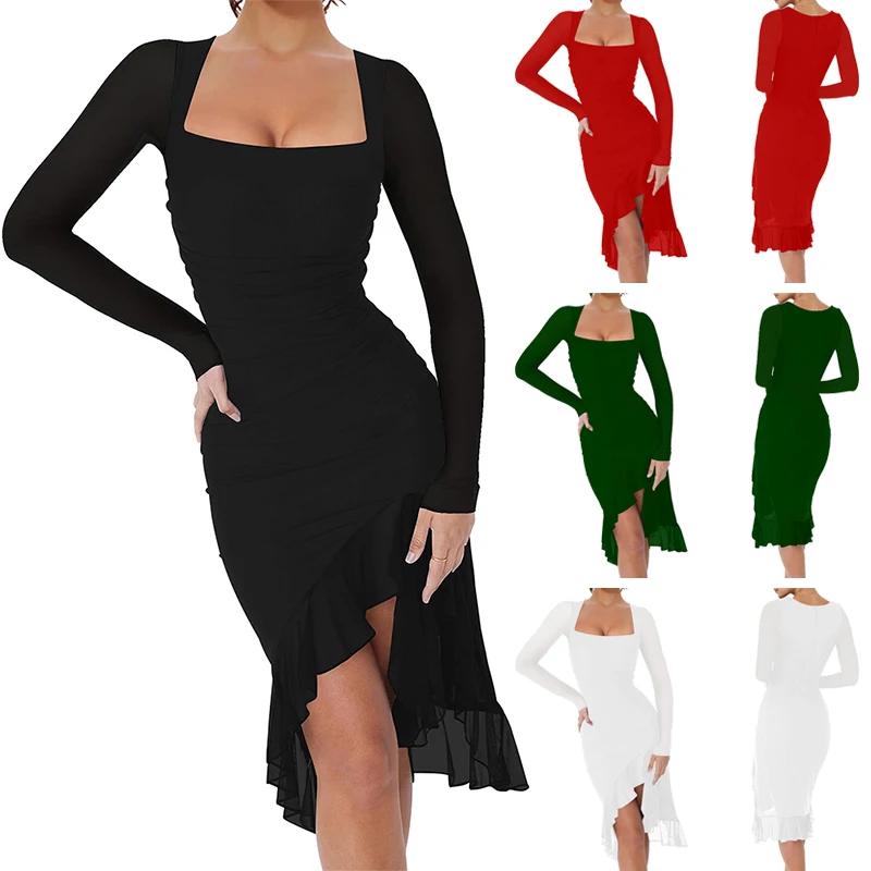 Elegant Mesh Ruffle Midi Dresses Summer Sexy Plus Size Long Sleeve Evening Party Dresses For Women Wedding Guest Gown
Elegant Mesh Ruffle Midi Dresses Summer Sexy Plus Size Long Sleeve Evening Party Dresses For Women Wedding Guest Gown