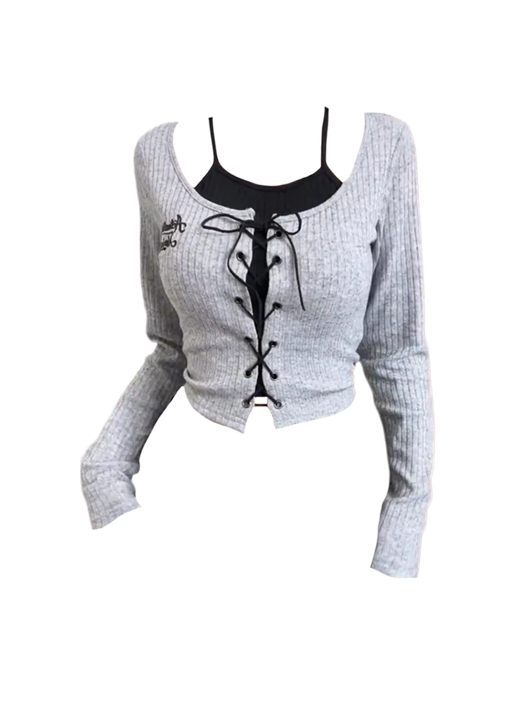American Retro Spring Summer Oversized T-Shirts Women Harajuku Long Sleeve Female Tops Y2K Patchwork Tees Cross Bandage Simple
American Retro Spring Summer Oversized T-Shirts Women Harajuku Long Sleeve Female Tops Y2K Patchwork Tees Cross Bandage Simple