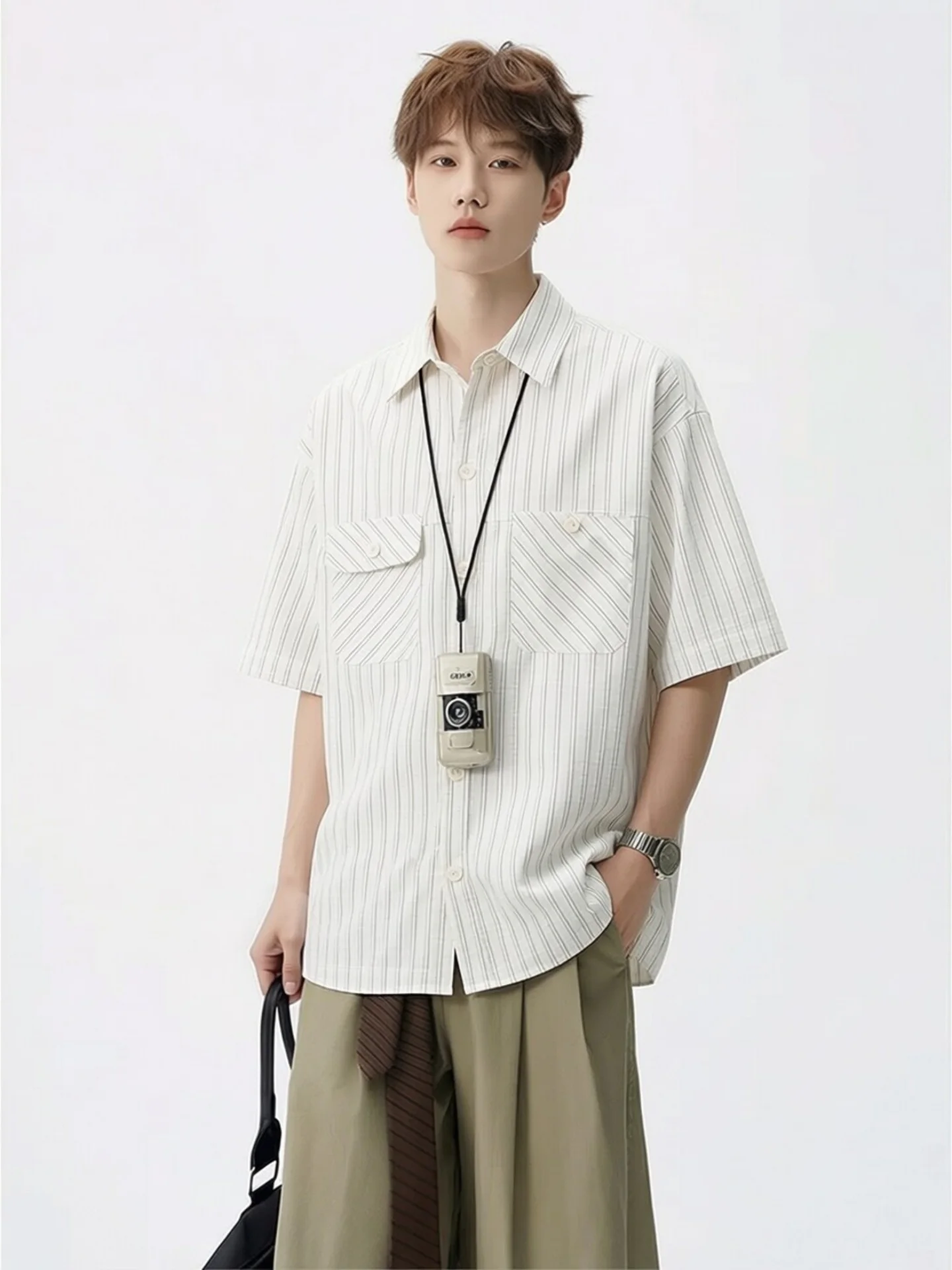 Retro Striped Short Sleeve Cotton Shirt Loose Fit Men's Casual Style Breathable Summer Top Half Sleeve Outerwear for Teens
Retro Striped Short Sleeve Cotton Shirt Loose Fit Men's Casual Style Breathable Summer Top Half Sleeve Outerwear for Teens