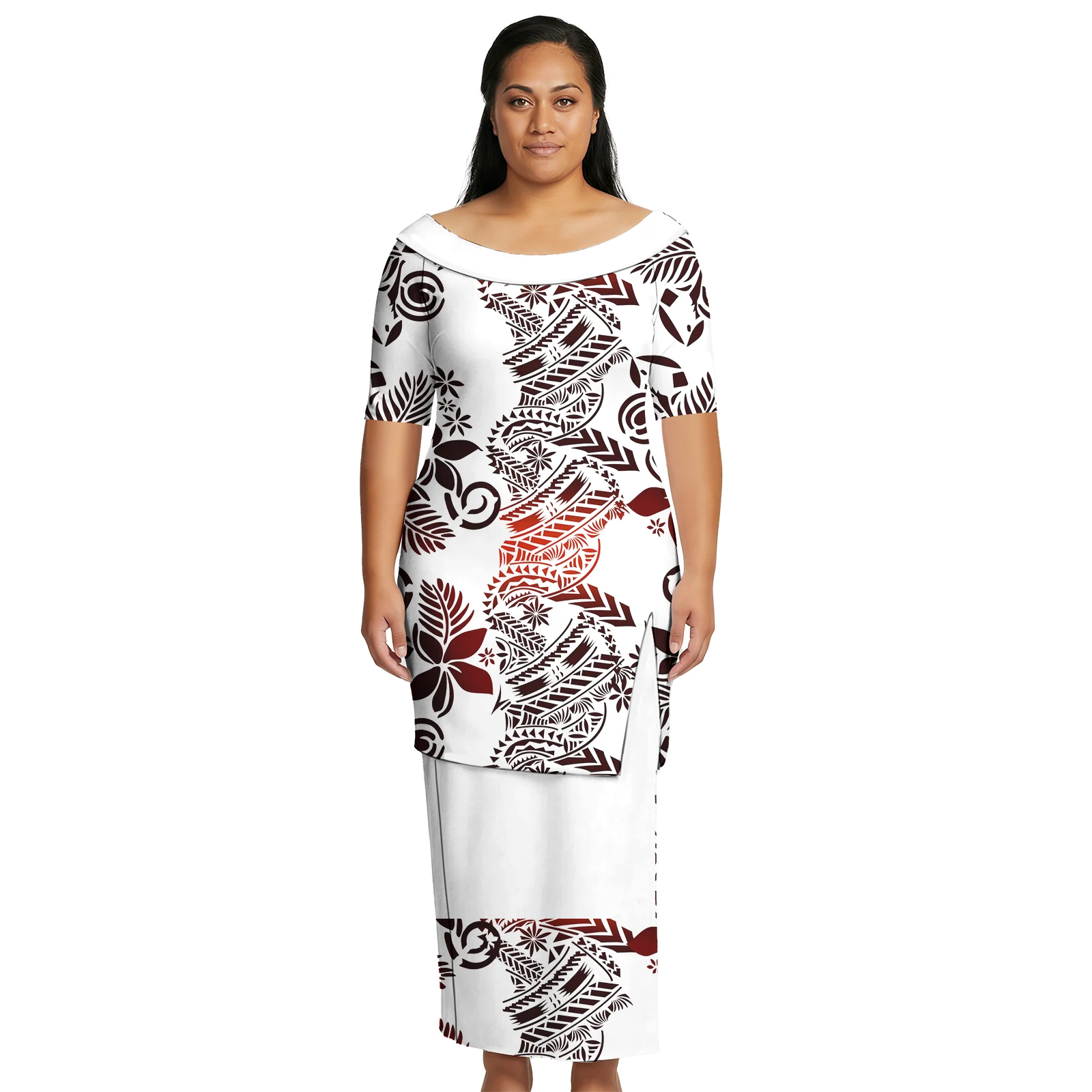 Hot Sale Holiday Hawaiian Island Flowers Lady Long Dress Polynesian 2 Piece Set O Neck Slit Design Women Tribal Samoan Puletasi
Hot Sale Holiday Hawaiian Island Flowers Lady Long Dress Polynesian 2 Piece Set O Neck Slit Design Women Tribal Samoan Puletasi
