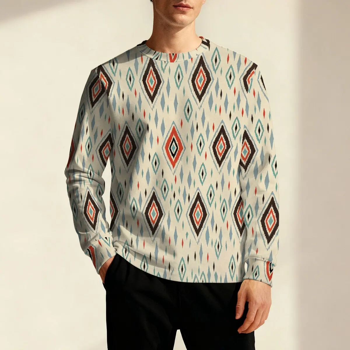 Простая мужская толстовка с длинными рукавами и круглым вырезом с принтом в виде ромбов для осени и зимы, модный и универсальный топ
Простая мужская толстовка с длинными рукавами и круглым вырезом с принтом в виде ромбов для осени и зимы, модный и универсальный топ