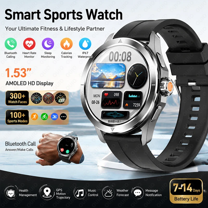 GPS Outdoor Sports Smart Watch NFC Compass Altimeter Heart Rate Waterproof Health Monitoring 1.53-inch Bluetooth Call Smartwatch
GPS Outdoor Sports Smart Watch NFC Compass Altimeter Heart Rate Waterproof Health Monitoring 1.53-inch Bluetooth Call Smartwatch