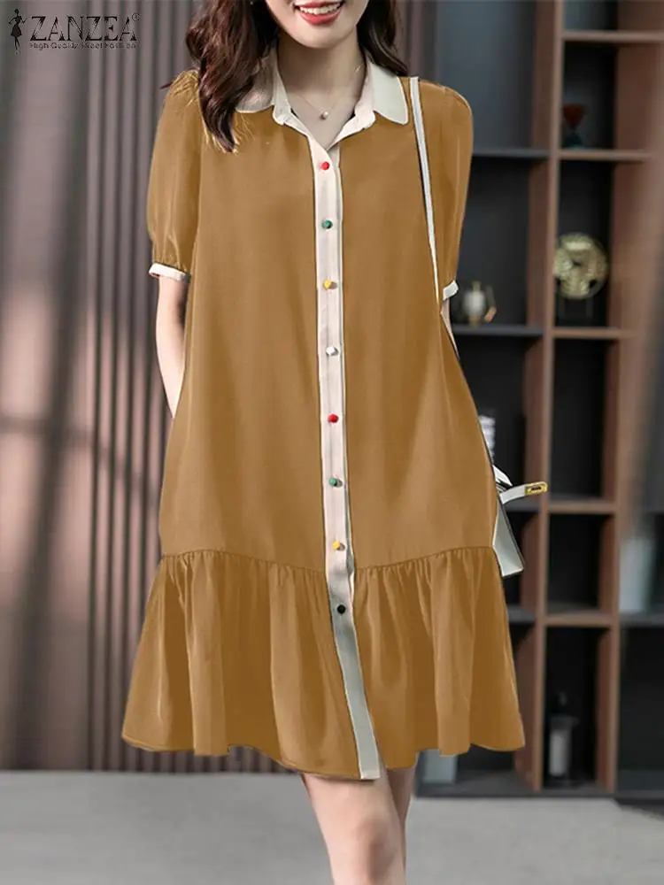 ZANZEA Women Fashion Mini Dress Lapel Colored Buttons Vestido Casual 2023 Summer Robes Short Sleeve Ruffled Hem Loose Shirtdress
ZANZEA Women Fashion Mini Dress Lapel Colored Buttons Vestido Casual 2023 Summer Robes Short Sleeve Ruffled Hem Loose Shirtdress