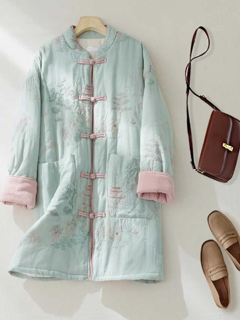 Embroidery Chinese Style Cotton Jacket For Women Autumn Winter High End Stand Up Collar Retro Pan Button Quilted Coat w1182
Embroidery Chinese Style Cotton Jacket For Women Autumn Winter High End Stand Up Collar Retro Pan Button Quilted Coat w1182