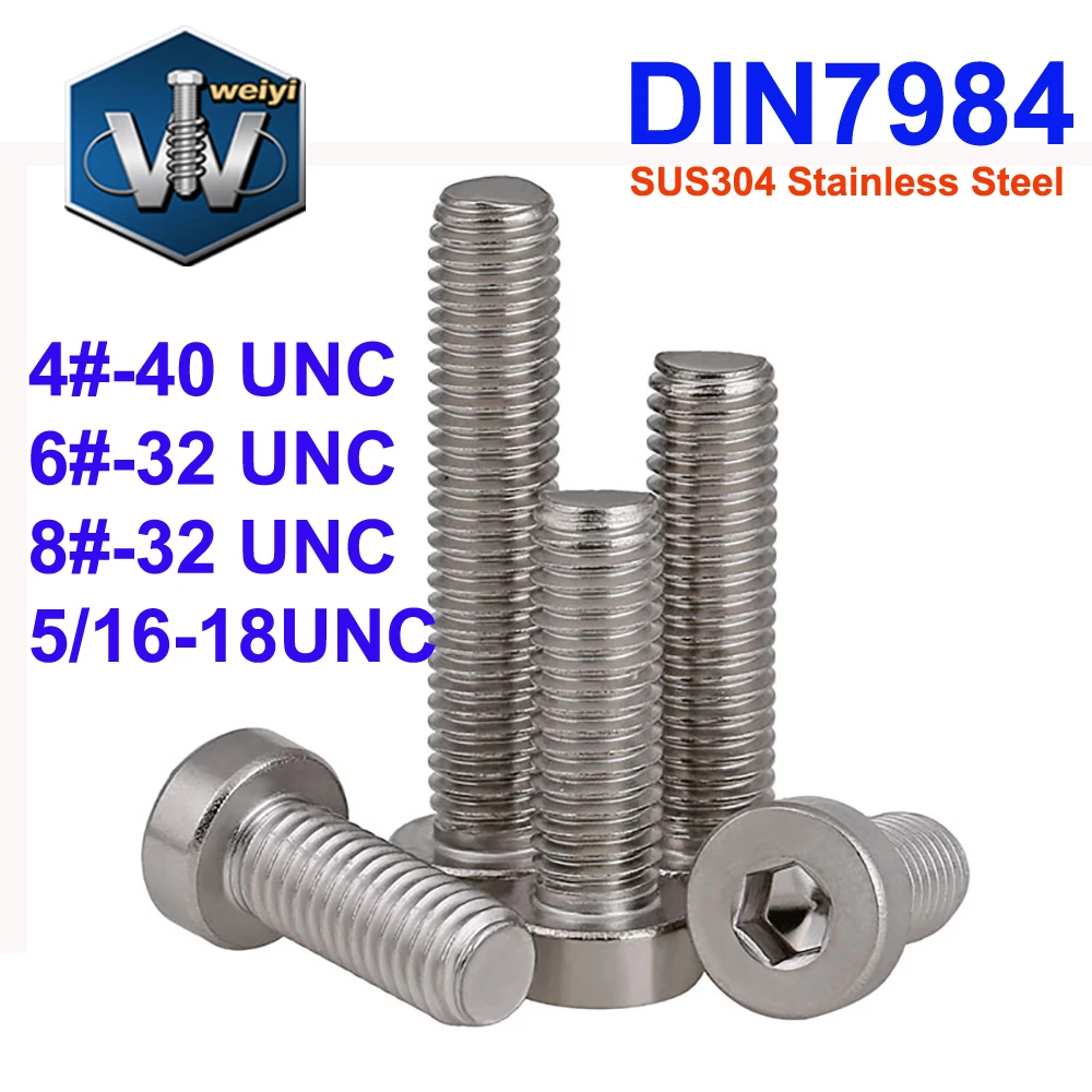 Weiyi 4# 6# 8# 5/16UNC DIN7984 SUS304 Stainless Steel Hex Socket Thin Head Cap Screws Allen Key Bolt Low Short Profile Head 
Weiyi 4# 6# 8# 5/16UNC DIN7984 SUS304 Stainless Steel Hex Socket Thin Head Cap Screws Allen Key Bolt Low Short Profile Head