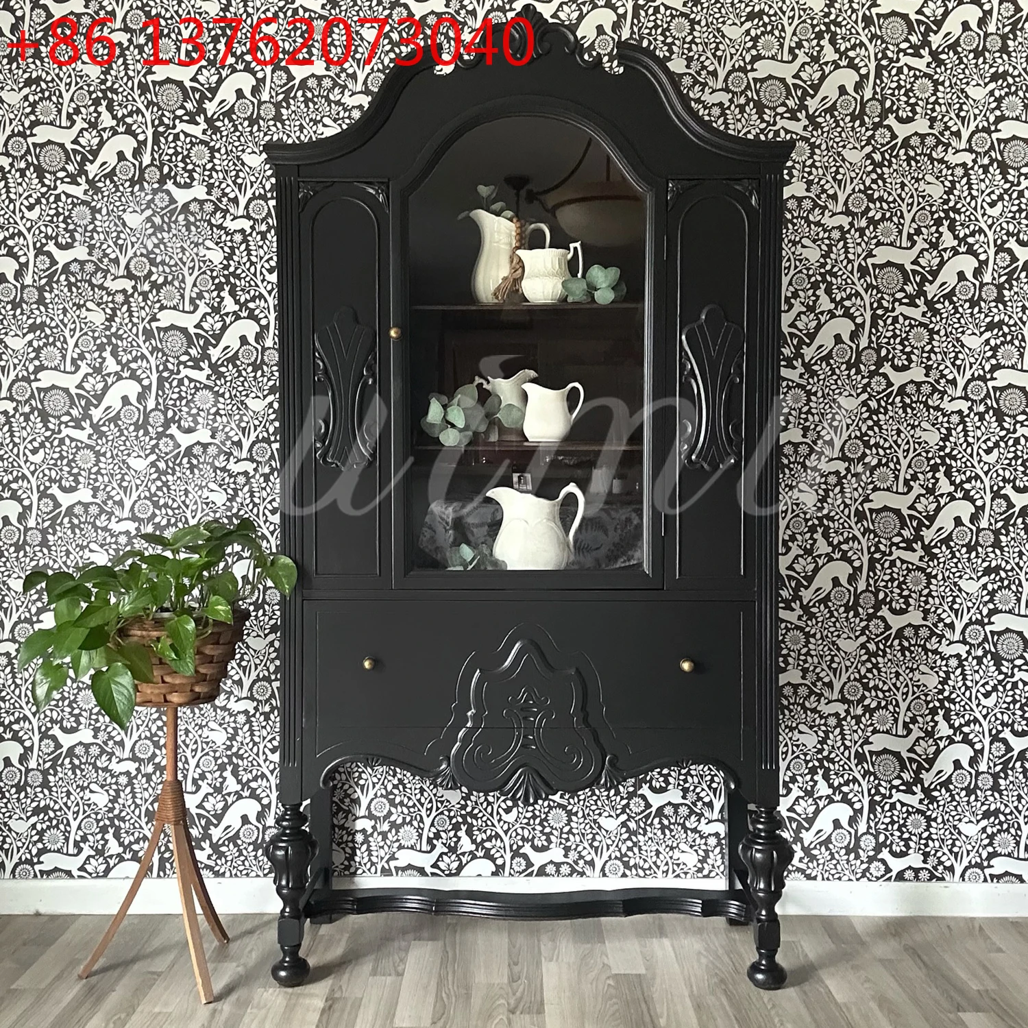 French carved solid wood display cabinet, living room glass door, black decorative cabinet, storage high cabinet
French carved solid wood display cabinet, living room glass door, black decorative cabinet, storage high cabinet