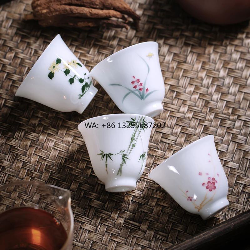 Керамическая чашка Цзиндэчжэнь с узором по индивидуальному заказу, ручная роспись, пастельная сливовая орхидея, бамбуковая хризантема, фарфоровая чашка для чая кунг-фу