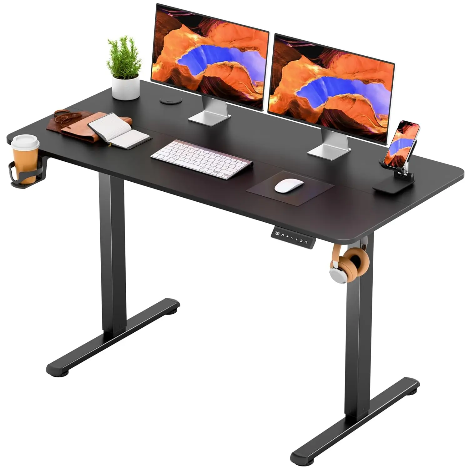 45.3" Electric Height Adjustable Standing Desk with Cup Holder & Hook, 154 lbs Capacity, Home Office, Customized
45.3" Electric Height Adjustable Standing Desk with Cup Holder & Hook, 154 lbs Capacity, Home Office, Customized