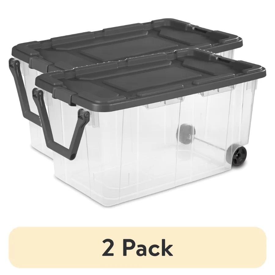 2 pack 160 Quart Wheeled Storage Box, Extra Large Durable Clear Plastic Bin, Latch Lid, Gray
2 pack 160 Quart Wheeled Storage Box, Extra Large Durable Clear Plastic Bin, Latch Lid, Gray