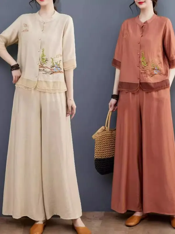 Women's Cotton Linen Set V-neck Printed Top Belly Concealing Ethnic Style Harlan Pants Slimming Two-piece Set Casual Commute
Women's Cotton Linen Set V-neck Printed Top Belly Concealing Ethnic Style Harlan Pants Slimming Two-piece Set Casual Commute