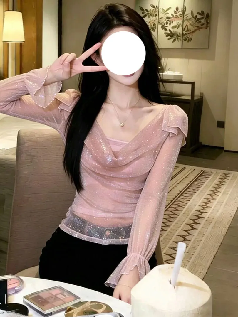 Korean Style Spring Gentle Flared Top Shiny Knot Elegant Chiffon Collar Pink Irregular Collar Long Sleeve Women's B...
Korean Style Spring Gentle Flared Top Shiny Knot Elegant Chiffon Collar Pink Irregular Collar Long Sleeve Women's B...