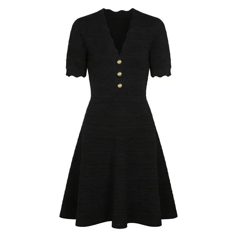 Elegant Mid-Waist Knitted Dress Slim Fit Short Sleeve V-Neck Stripe Women's Fashion Summer New Style Celebrity Favorite Dress
Elegant Mid-Waist Knitted Dress Slim Fit Short Sleeve V-Neck Stripe Women's Fashion Summer New Style Celebrity Favorite Dress