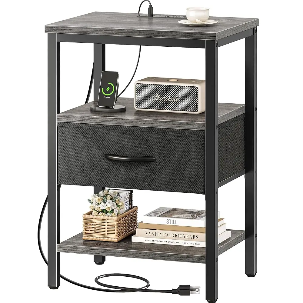 Nightstand With Charging Station, Bed Side Table With Adjustable Fabric Drawer, Night Stand For Bedroom, 3-Tier Storage End
Nightstand With Charging Station, Bed Side Table With Adjustable Fabric Drawer, Night Stand For Bedroom, 3-Tier Storage End