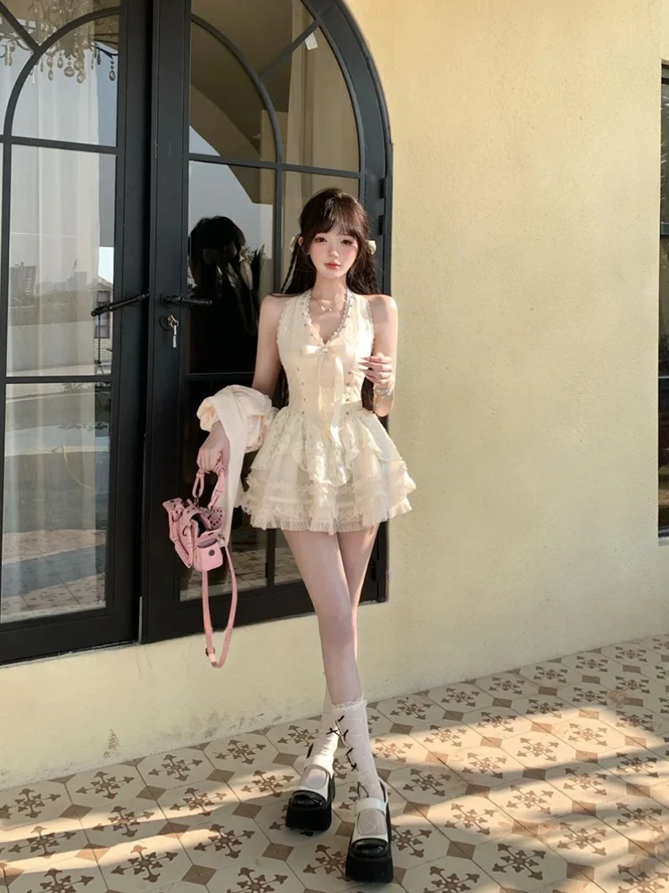 Sweet Princess Style Lace Splice Beaded Halterneck Puffy Skirt Women's Summer Spring Vacation Waist Cinched Frock City Commut...
Sweet Princess Style Lace Splice Beaded Halterneck Puffy Skirt Women's Summer Spring Vacation Waist Cinched Frock City Commut...