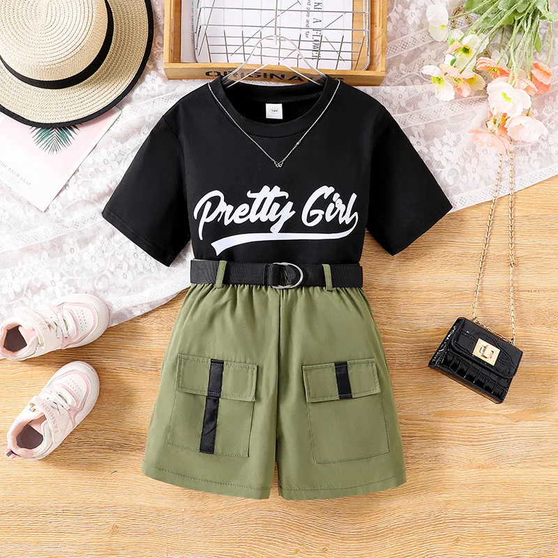 2024 Summer Child Clothes Sets Short Sleeve O Neck Letter T-shirt Green Shorts 2 Piece Sets Designer Girls Clothes Sets 8-12T
2024 Summer Child Clothes Sets Short Sleeve O Neck Letter T-shirt Green Shorts 2 Piece Sets Designer Girls Clothes Sets 8-12T