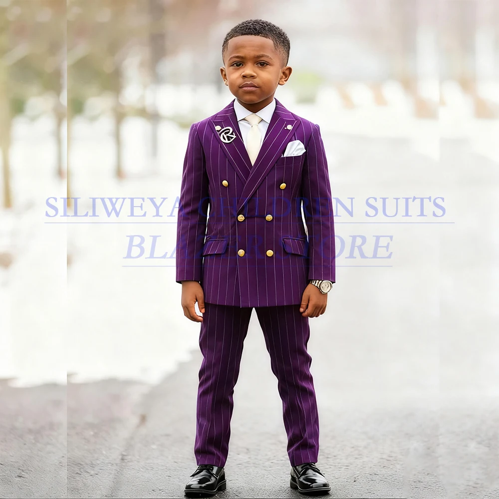 Bespoke Boy's Suits Stripe Double Breasted Peak Lapel Slim Fit 2 Piece Jacket Pants Full Sets Elegant Festival Kids Clothing
Bespoke Boy's Suits Stripe Double Breasted Peak Lapel Slim Fit 2 Piece Jacket Pants Full Sets Elegant Festival Kids Clothing