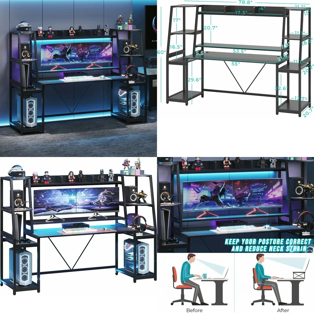 Computer DesksSpacious 78.8 inch ergonomic gaming desk with customizable LED lighting for ultimate PC gamer workstation setup
Computer DesksSpacious 78.8 inch ergonomic gaming desk with customizable LED lighting for ultimate PC gamer workstation setup