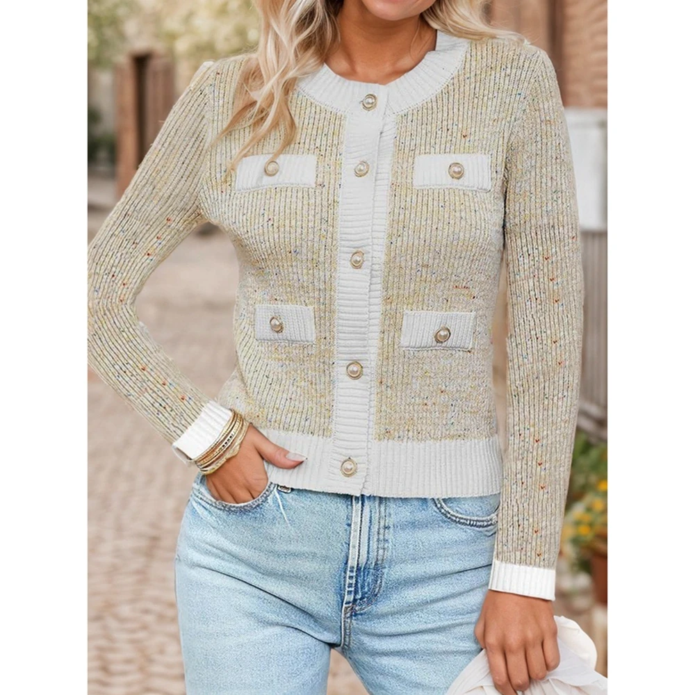 Women's Autumn Fall Elegant Sweater Cardigan Jacket Long Sleeve Round Neck Pearl Button Up Contrast Color Slim Fit Knitwear
Women's Autumn Fall Elegant Sweater Cardigan Jacket Long Sleeve Round Neck Pearl Button Up Contrast Color Slim Fit Knitwear