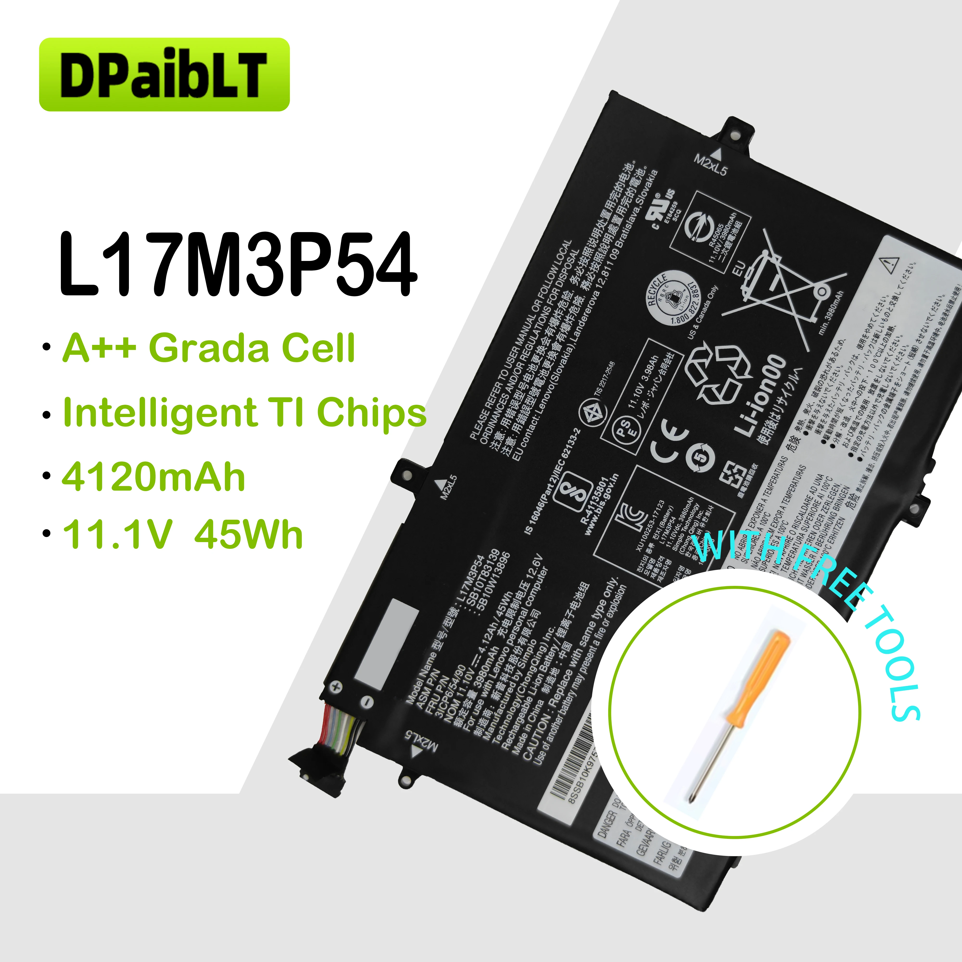 DPaibLT NEW 45Wh 11.1V 4120mAh L17M3P54 L17M3P53 L17C3P52 LAPTOP BATTERY For ThinkPad L480 L490 L580 L590 L14 L15 Series
DPaibLT NEW 45Wh 11.1V 4120mAh L17M3P54 L17M3P53 L17C3P52 LAPTOP BATTERY For ThinkPad L480 L490 L580 L590 L14 L15 Series