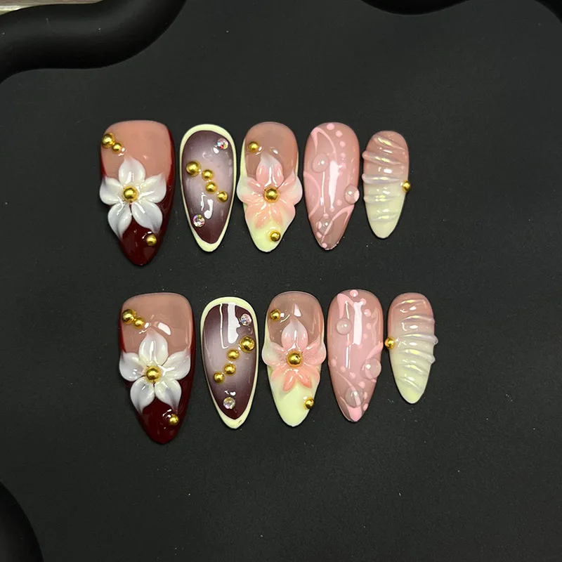 Handmade Press on Nails 3D Hand-carved Petals Decor False Nail Tips Reusable Wearable Retro European French Almond Fake Nails
Handmade Press on Nails 3D Hand-carved Petals Decor False Nail Tips Reusable Wearable Retro European French Almond Fake Nails