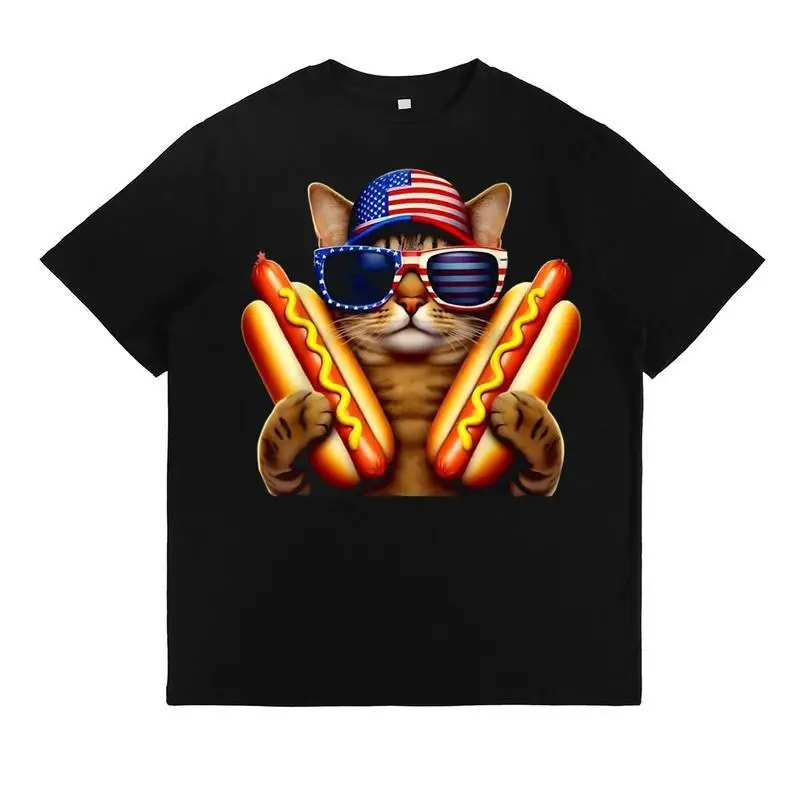 Funny Cat T-shirt, Patriotic American Flag Cat Graphic Tee, Cool Hot Dog Lover Gift, USA Cat Shirt for Men Women
Funny Cat T-shirt, Patriotic American Flag Cat Graphic Tee, Cool Hot Dog Lover Gift, USA Cat Shirt for Men Women