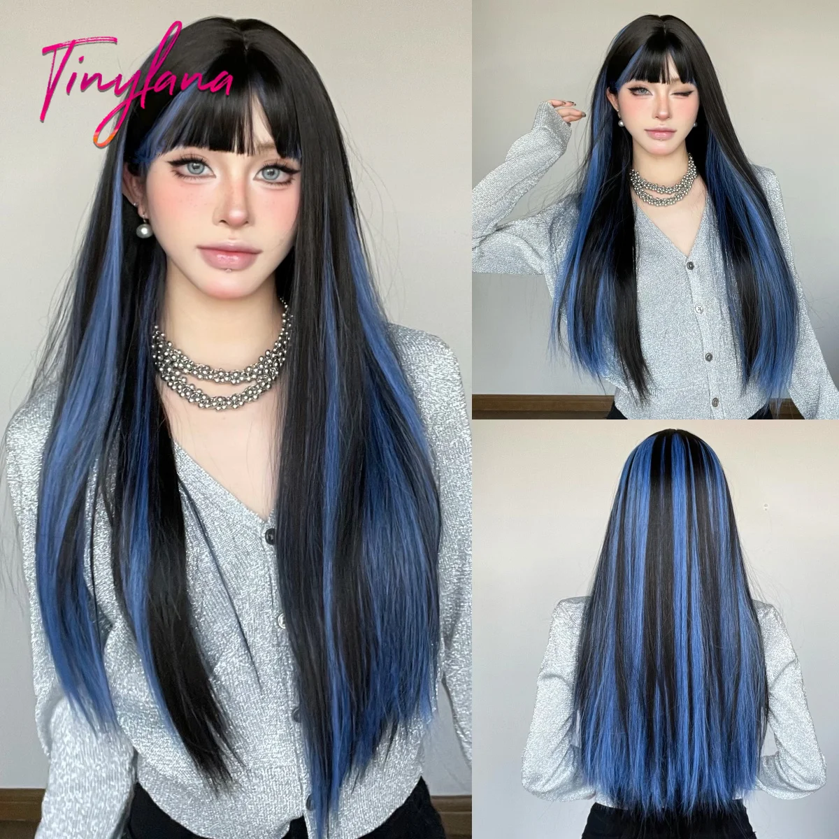 Long Straight Black Mixed Blue Synthetic Wigs with Bangs for Women Blue Black Colorful Cosplay Natural Hair Wigs Heat Resistant
Long Straight Black Mixed Blue Synthetic Wigs with Bangs for Women Blue Black Colorful Cosplay Natural Hair Wigs Heat Resistant
