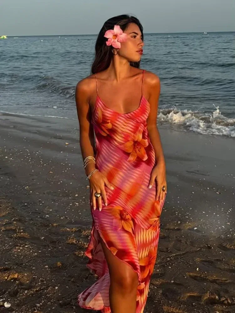 Sexy Color Printed Flower V Neck High Split Women Dress Elegant Sleeveless Ruffles Sling Robes 2025 Chic Lady Holiday Beach Wear
Sexy Color Printed Flower V Neck High Split Women Dress Elegant Sleeveless Ruffles Sling Robes 2025 Chic Lady Holiday Beach Wear