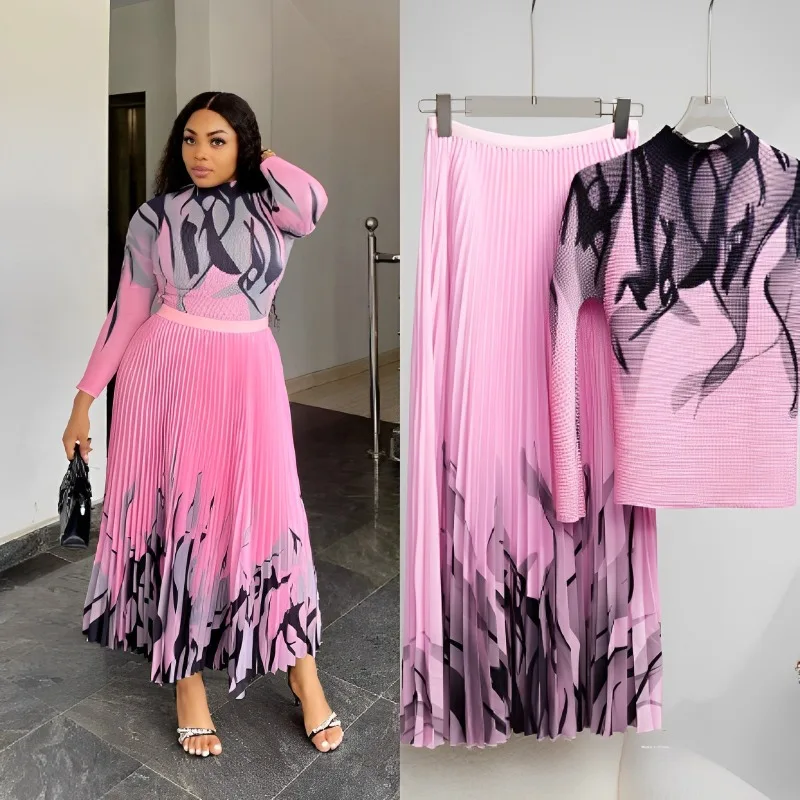 Plisse Plus Size Pleated Skirts and Tops Women 2 Piece Set Miyake Outfit Luxury Elegant Casual Clothing Afican Prom Female Skirt
Plisse Plus Size Pleated Skirts and Tops Women 2 Piece Set Miyake Outfit Luxury Elegant Casual Clothing Afican Prom Female Skirt