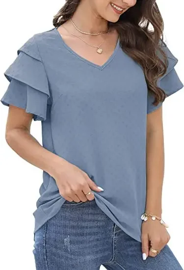 New Women's Short-sleeved Shirt V-neck Multi-layer Lotus Leaf Sleeve Loose Casual T-shirt Women Clothing Tops
New Women's Short-sleeved Shirt V-neck Multi-layer Lotus Leaf Sleeve Loose Casual T-shirt Women Clothing Tops