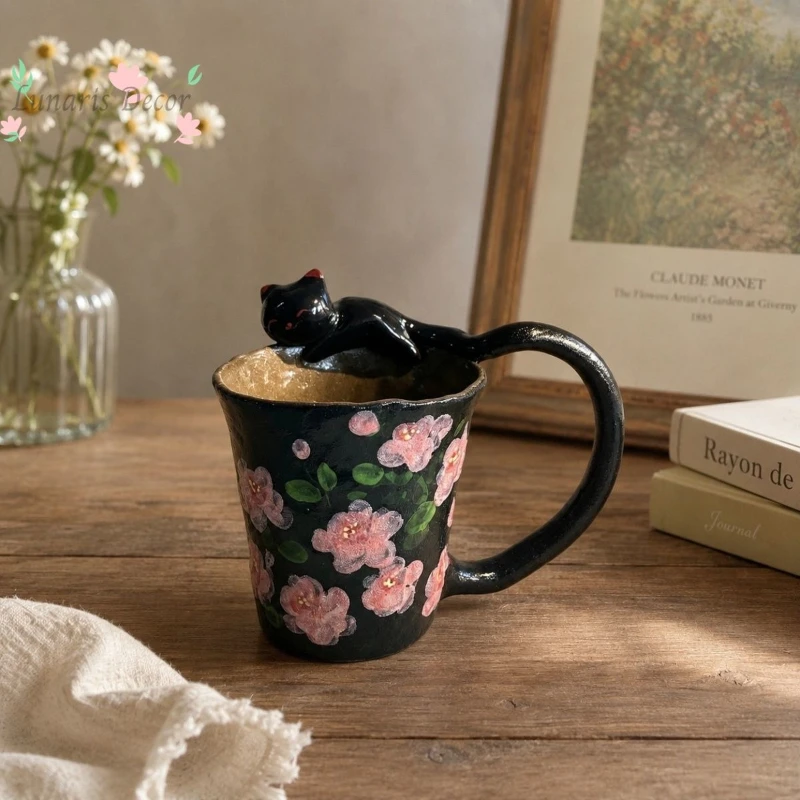 Handmade underglaze pink floral cat cup, personalized hand-molded ceramic cat water cup coffee cup
Handmade underglaze pink floral cat cup, personalized hand-molded ceramic cat water cup coffee cup