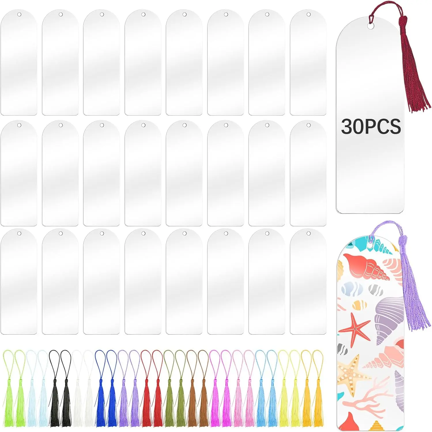 30 Clear Acrylic Bookmarks with Tassels for DIY Crafting, 6x2 Inch Transparent Book Page Markers
30 Clear Acrylic Bookmarks with Tassels for DIY Crafting, 6x2 Inch Transparent Book Page Markers