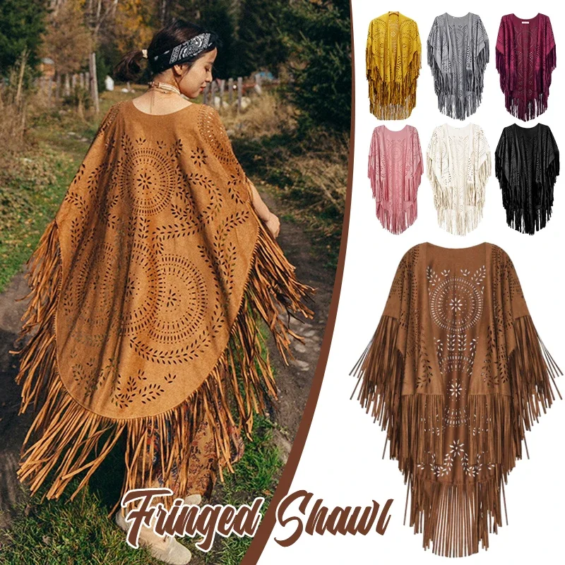 Women Fringed Shawl Vintage Simple Chamois Poncho Leather Velvet Hollow Out Puffy Production Wholesale Shawl Outfits
Women Fringed Shawl Vintage Simple Chamois Poncho Leather Velvet Hollow Out Puffy Production Wholesale Shawl Outfits