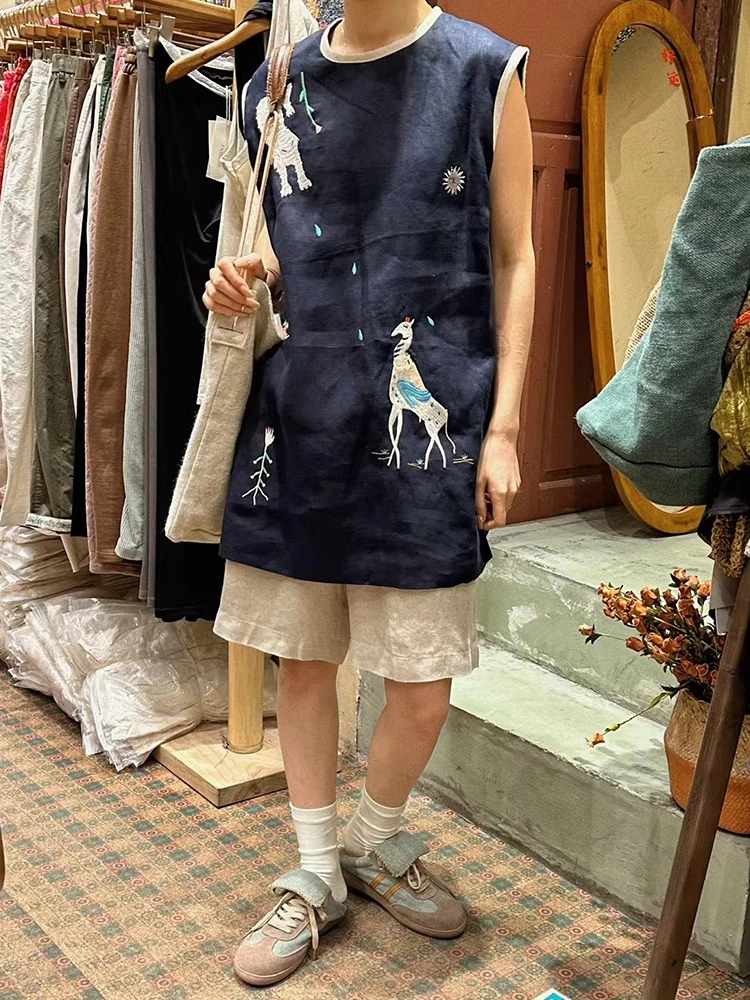 Summer Vintage plus Size Women's Clothing k Blue Linen Embroidered Mid-Length Vest for Plump MM Comfortable Fit Casual Wear
Summer Vintage plus Size Women's Clothing k Blue Linen Embroidered Mid-Length Vest for Plump MM Comfortable Fit Casual Wear