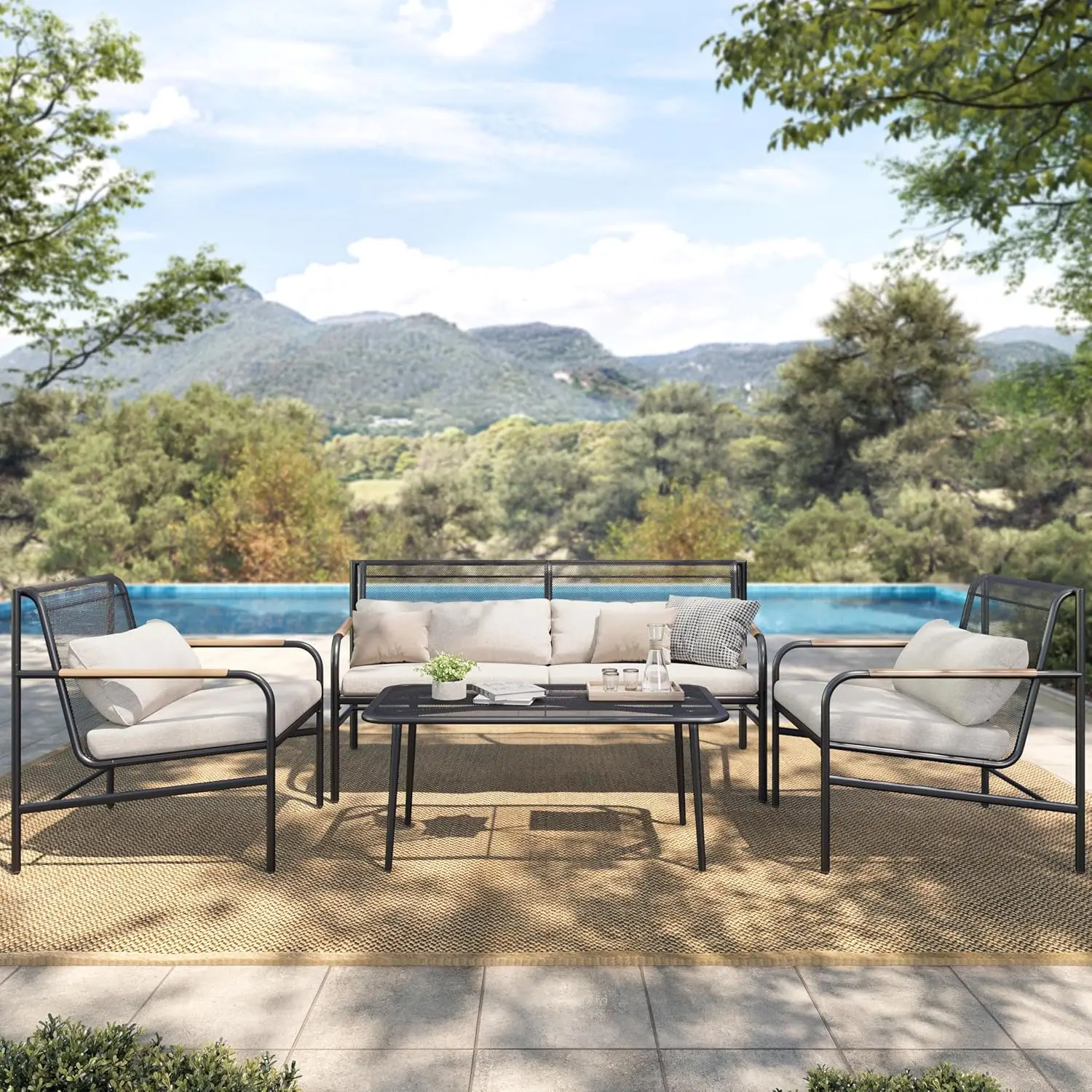 Patio Furniture Set, 4 Pieces Outdoor Furniture Set with 6.7'' Thick Cushions, All-Weather Patio
Patio Furniture Set, 4 Pieces Outdoor Furniture Set with 6.7'' Thick Cushions, All-Weather Patio