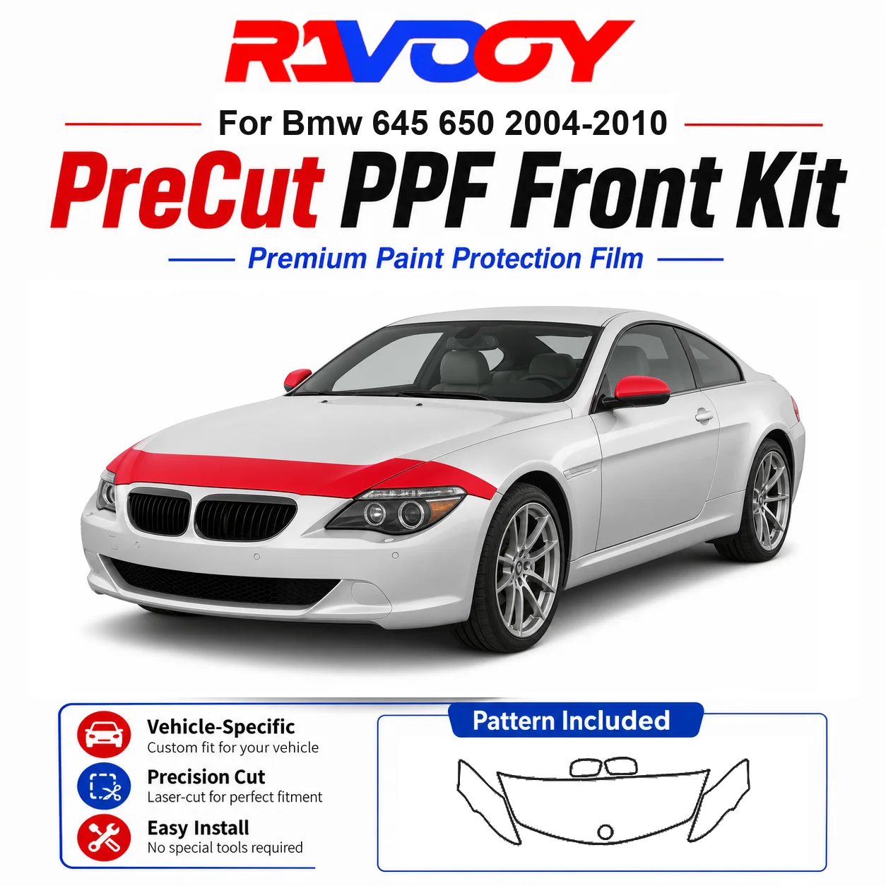 8.5mil TPU Precut PPF Kit For BMW 645 650 2004-2010 - Hood, Fenders & Mirror Set - Self-Healing Clear Bra Film
8.5mil TPU Precut PPF Kit For BMW 645 650 2004-2010 - Hood, Fenders & Mirror Set - Self-Healing Clear Bra Film