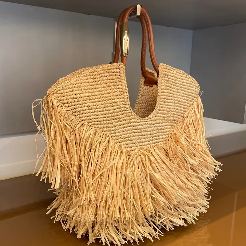 Bohemian Straw Weave Bag For Women Hollow Out Tote Bags Luxury Designer Handbag Purse Large Capacity Shoulder Straw Beach Bag 
Bohemian Straw Weave Bag For Women Hollow Out Tote Bags Luxury Designer Handbag Purse Large Capacity Shoulder Straw Beach Bag