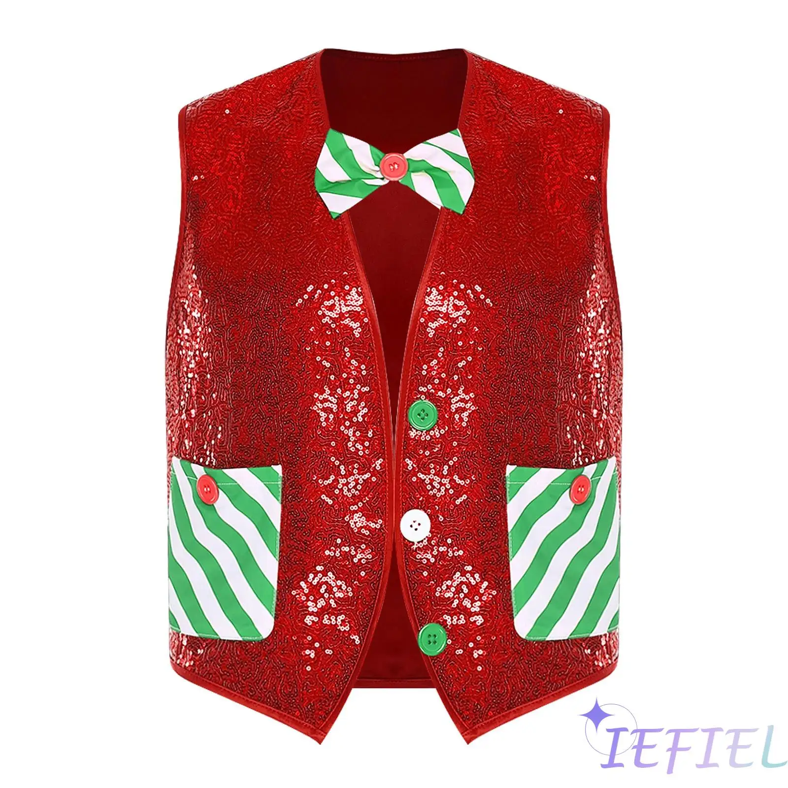 Men Christmas Elf Vest Cosplay Theme Party Costume Sleeveless Open Front Asymmetrical Hem Striped Pockets Waistcoat with Bowtie
Men Christmas Elf Vest Cosplay Theme Party Costume Sleeveless Open Front Asymmetrical Hem Striped Pockets Waistcoat with Bowtie