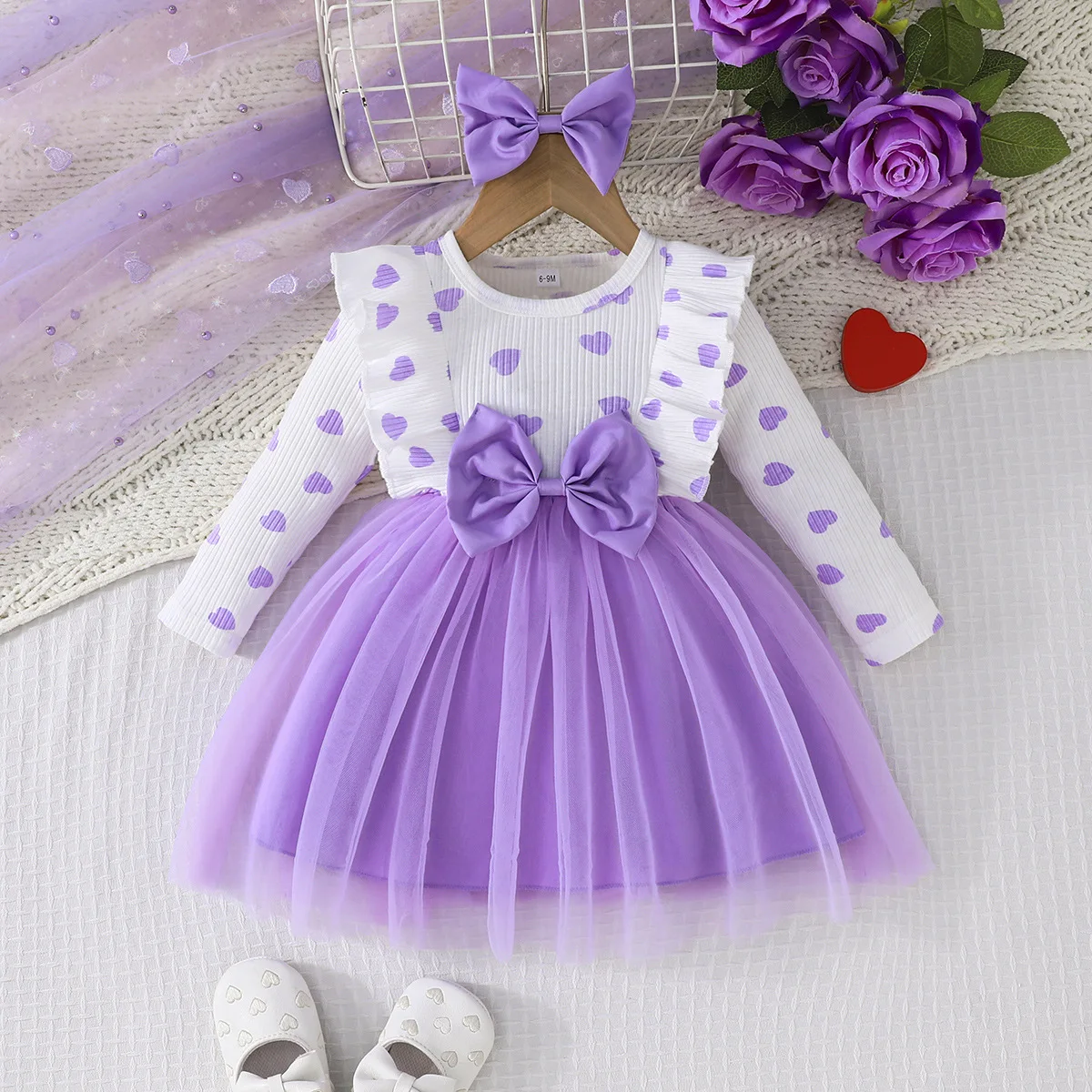 Girls' Fall 2024 European and American Cute Heart Print Bowknot Long Sleeve Dress & Bowknot Headband Set
Girls' Fall 2024 European and American Cute Heart Print Bowknot Long Sleeve Dress & Bowknot Headband Set