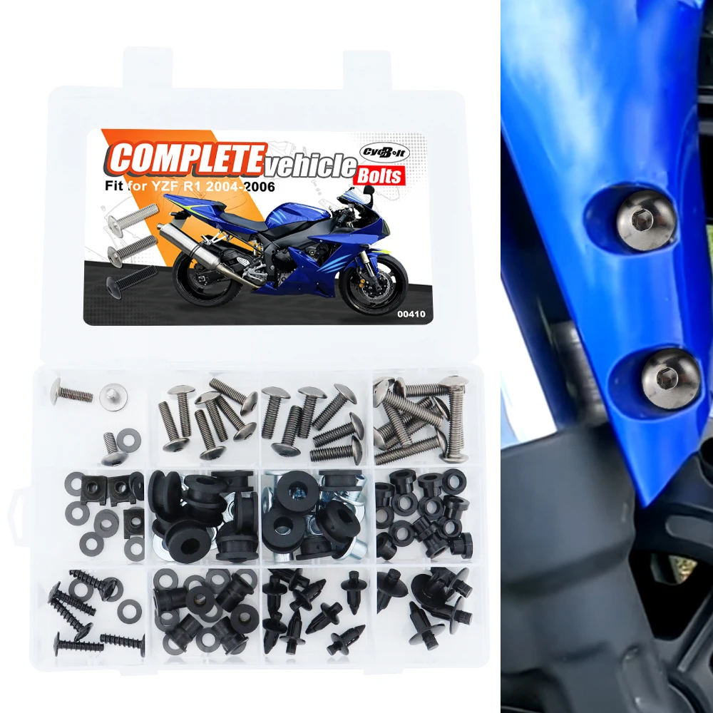 101PCS Motorcycle Complete Full Fairing Bolts Kit Fit For Yamaha YZF R1 2004 2005 2006 Fairing CIips Nuts Screws Grommets Steel
101PCS Motorcycle Complete Full Fairing Bolts Kit Fit For Yamaha YZF R1 2004 2005 2006 Fairing CIips Nuts Screws Grommets Steel