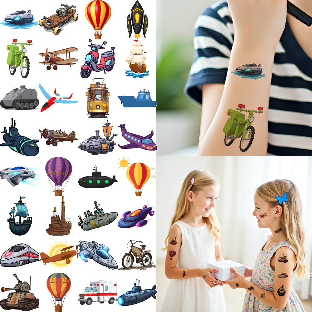 63pcs Temporary Tattoo Submarine Waterproof Long-lasting Body Stickers Hot Air Balloon Train Cartoon Motorcycle For Children
63pcs Temporary Tattoo Submarine Waterproof Long-lasting Body Stickers Hot Air Balloon Train Cartoon Motorcycle For Children