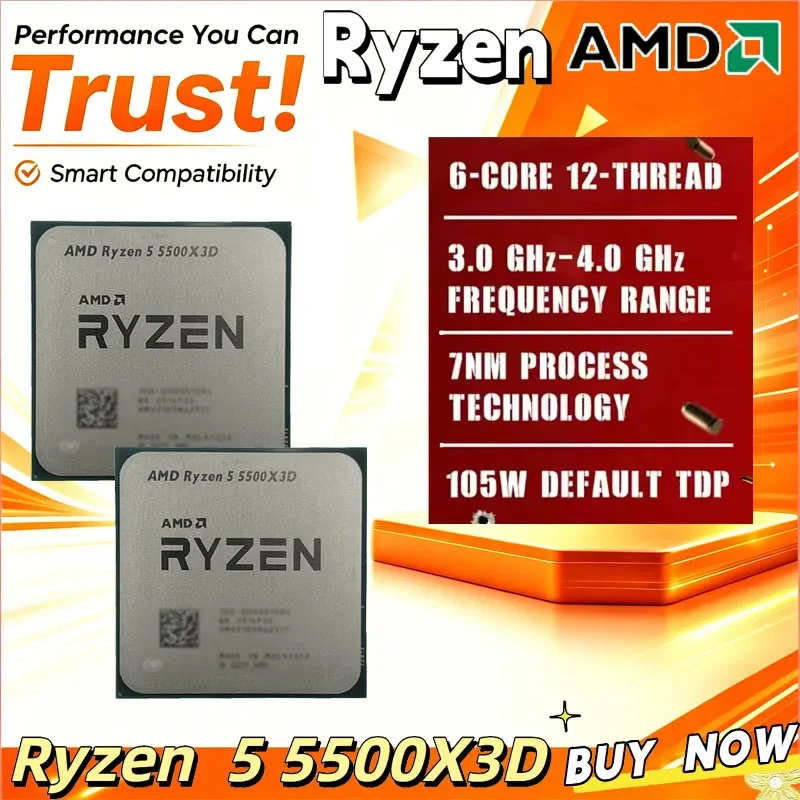 AMD Ryzen 5 5500X3D AM4 6C12T 3.0-4.0GHz 96MB 3D V-Cache 7NM 105W DDR4 Tray Gaming CPU No Cooler
AMD Ryzen 5 5500X3D AM4 6C12T 3.0-4.0GHz 96MB 3D V-Cache 7NM 105W DDR4 Tray Gaming CPU No Cooler