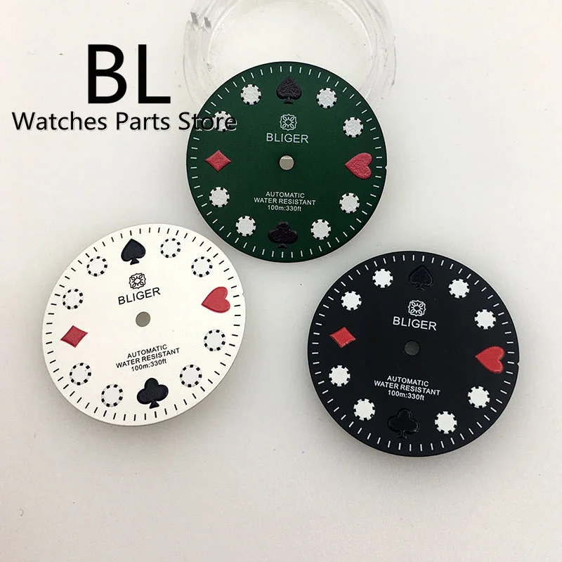 BLIGER New Poker Pattern Dial 29mm Black White Green Watch Dial Green Luminous Fit NH35A Automatic Movement Date At 3 O'Clock
BLIGER New Poker Pattern Dial 29mm Black White Green Watch Dial Green Luminous Fit NH35A Automatic Movement Date At 3 O'Clock