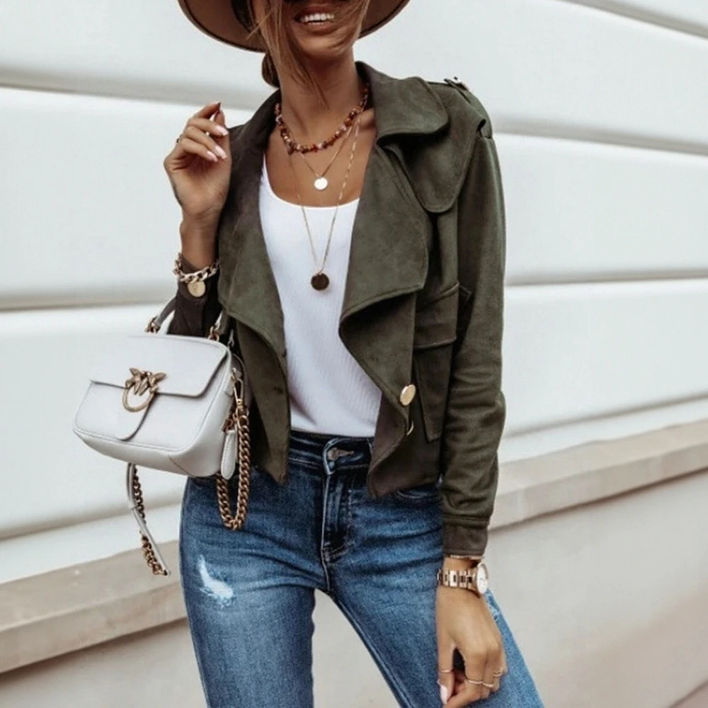 Женская осенняя куртка, модный однотонный топ с длинными рукавами и лацканами, облегающий повседневный базовый топ на пуговицах спереди для женщин
Женская осенняя куртка, модный однотонный топ с длинными рукавами и лацканами, облегающий повседневный базовый топ на пуговицах спереди для женщин
