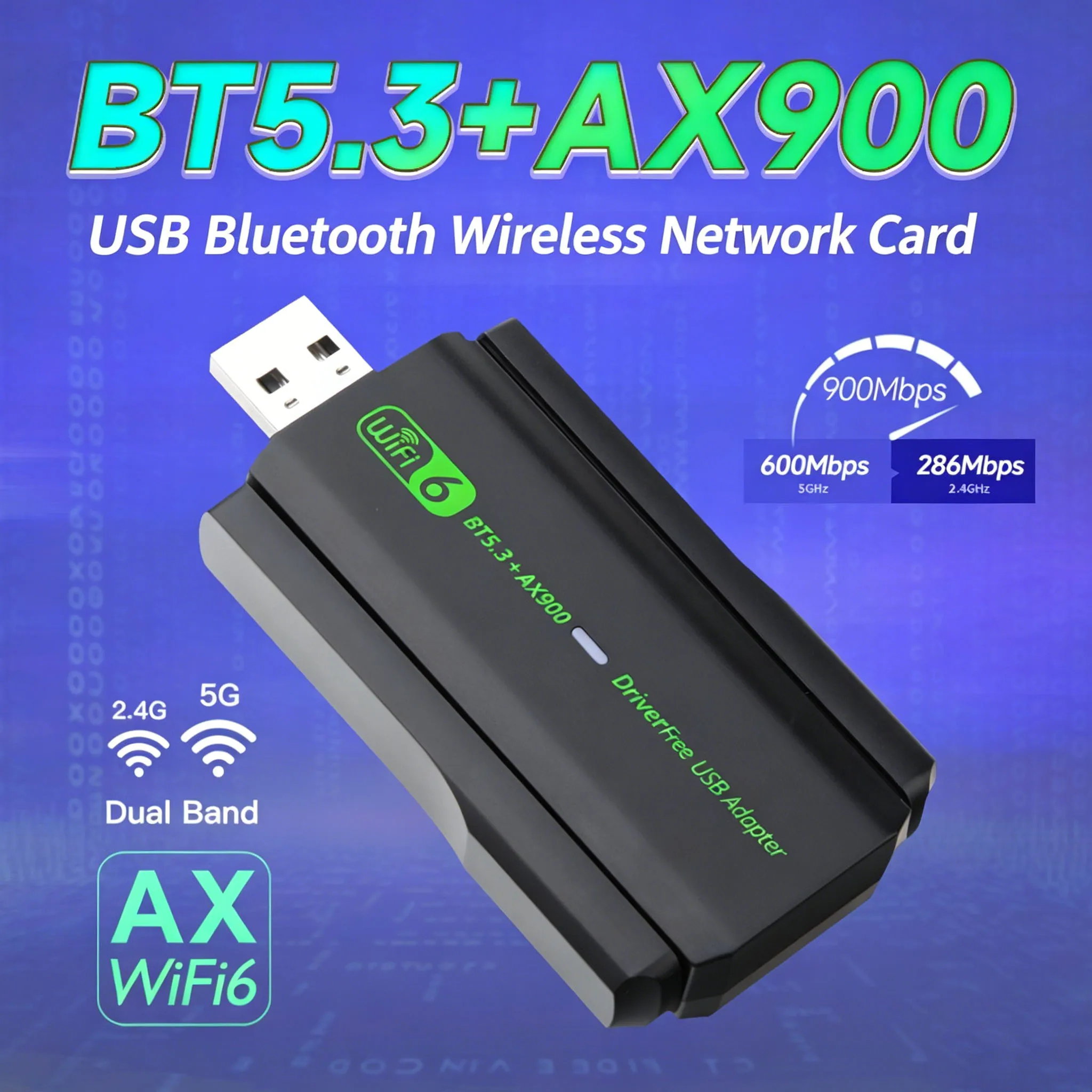 Dual Band 900Mbps WiFi6 + Bluetooth 5.3 USB Adapter Driver Free Wireless Network Card for Desktop Laptop Win10/11 Plug and Play
Dual Band 900Mbps WiFi6 + Bluetooth 5.3 USB Adapter Driver Free Wireless Network Card for Desktop Laptop Win10/11 Plug and Play