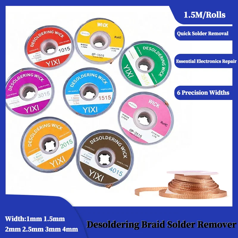 1.5M 1/1.5/2/2.5/3/4mm Widths Desoldering Braid Kit 200P Solder Remover Wick for BGA PCB Electronics Repair High-Suction Copper
1.5M 1/1.5/2/2.5/3/4mm Widths Desoldering Braid Kit 200P Solder Remover Wick for BGA PCB Electronics Repair High-Suction Copper