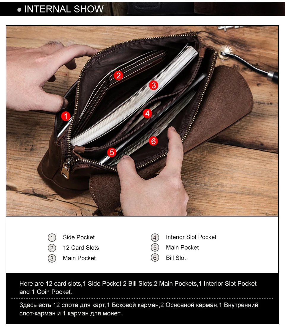 Bolso de Mano para Hombre 2026 New Black Angel, Multifuncional, de Cuero Genuino, Casual, para Almacenamiento Bolso de Mano para Hombre 2026 New Black Angel, Multifuncional, de Cuero Genuino, Casual, para Almacenamiento