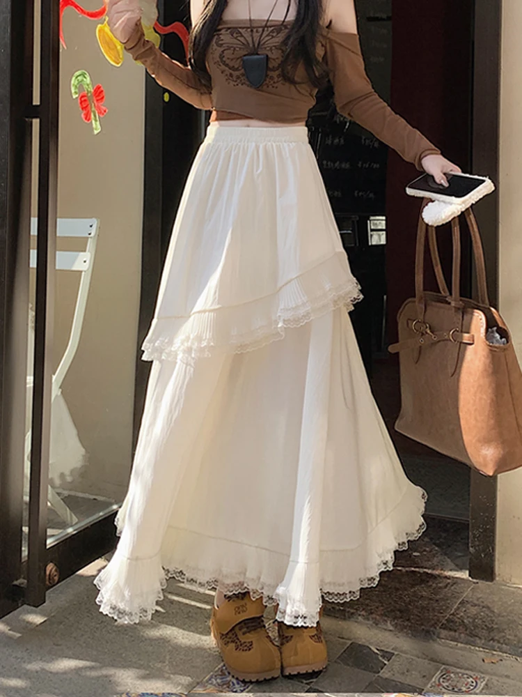 Ruffle Hem A-Line Long Skirt Women's Spring Autumn High Waist Elastic Lace Splicing Cake Skirt Slimming Drapey Girl's Skirt
Ruffle Hem A-Line Long Skirt Women's Spring Autumn High Waist Elastic Lace Splicing Cake Skirt Slimming Drapey Girl's Skirt