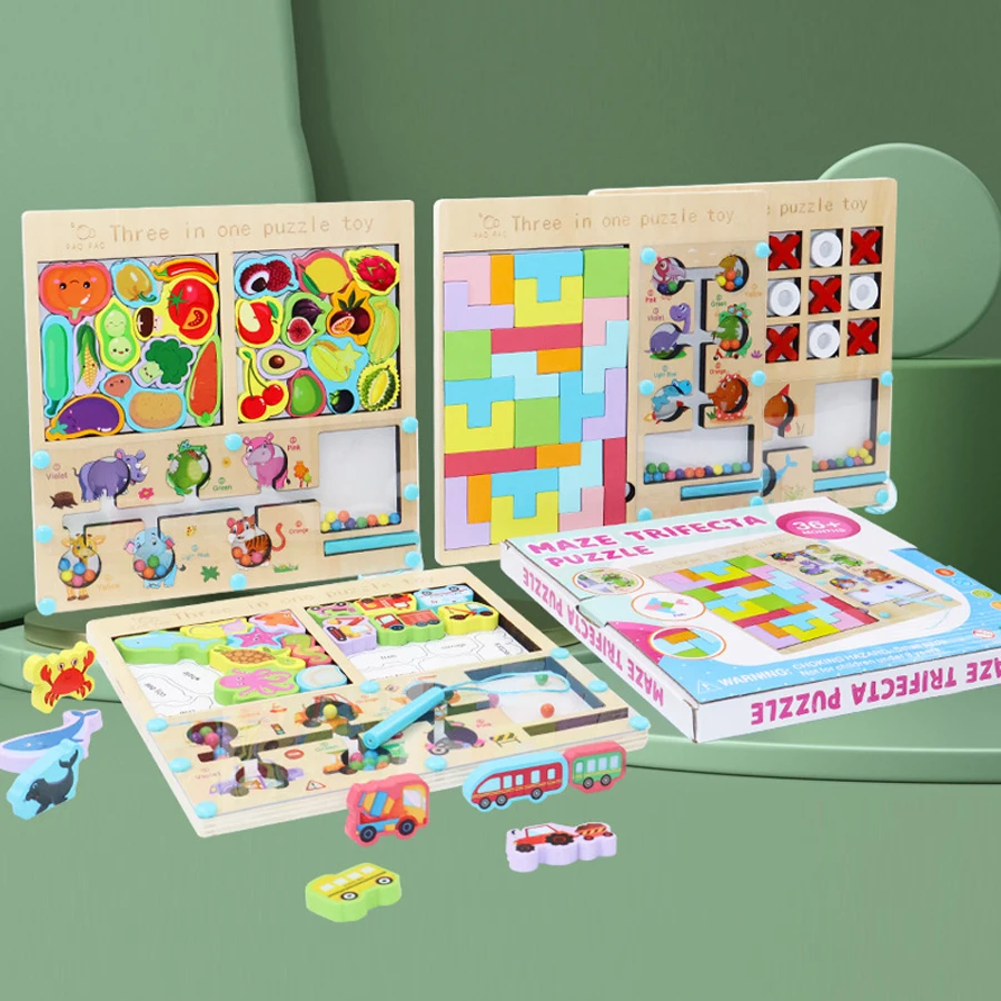 3-in-1 Wooden Magnetic Maze Puzzle Board Game Toddler Educational Color Sorting Montessori Fine Motor Skill Toy
3-in-1 Wooden Magnetic Maze Puzzle Board Game Toddler Educational Color Sorting Montessori Fine Motor Skill Toy