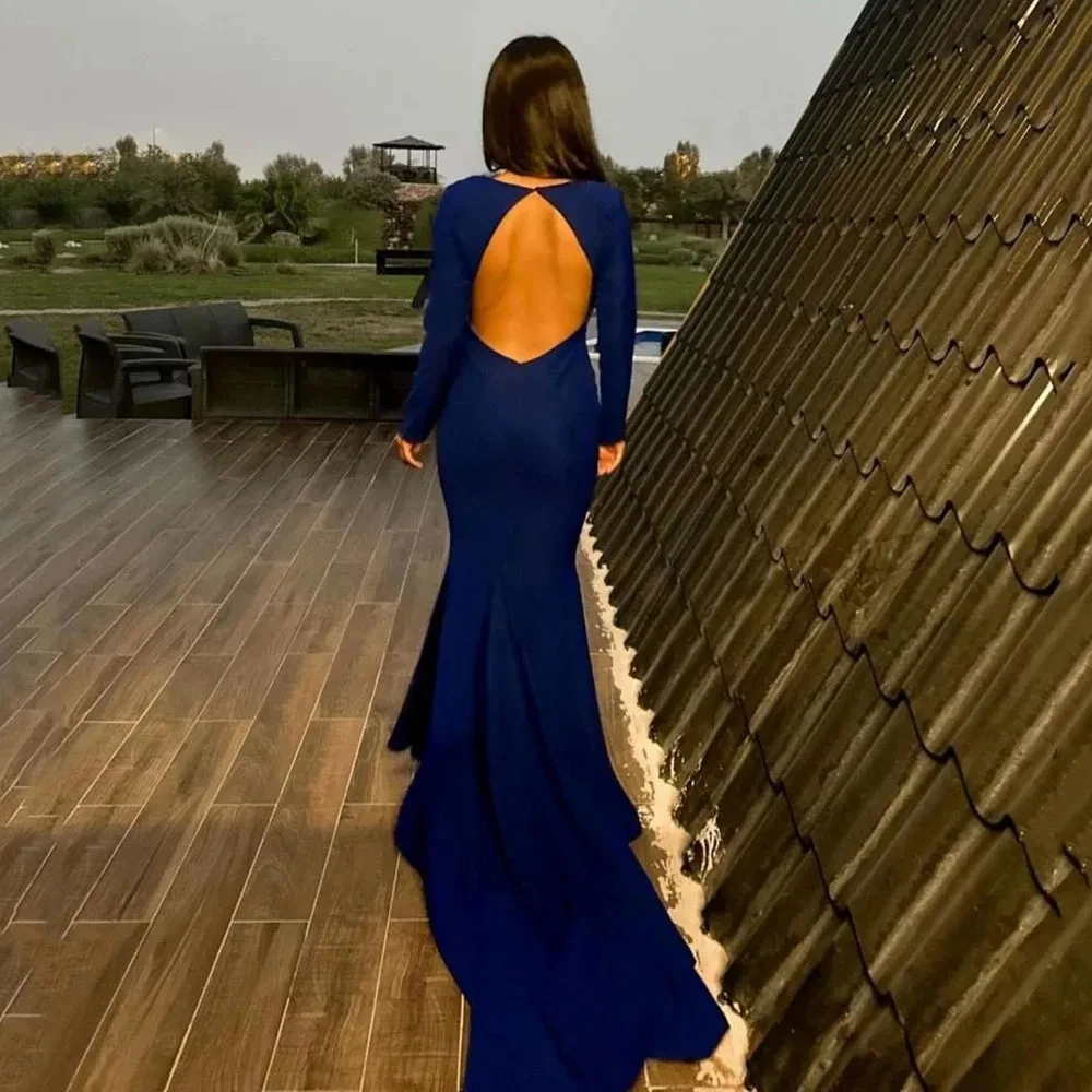 2025 Sexy Royal Blue Prom Party Dress O-neck Long Sleeve Backless Mermaid Night Clubbing Evening Formal Gowns Robe De Soiree
2025 Sexy Royal Blue Prom Party Dress O-neck Long Sleeve Backless Mermaid Night Clubbing Evening Formal Gowns Robe De Soiree